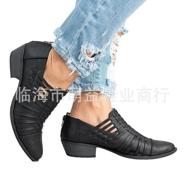 Women leather shoes Zip Fashion Heels Loafers