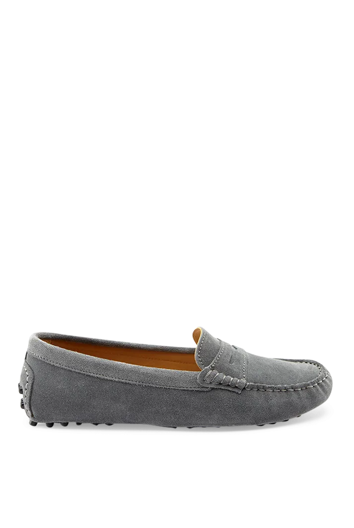 Women's Grey Suede Penny Driving Loafers
