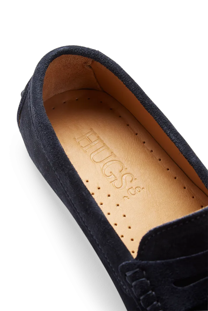 Women's Navy Suede Penny Driving Loafers