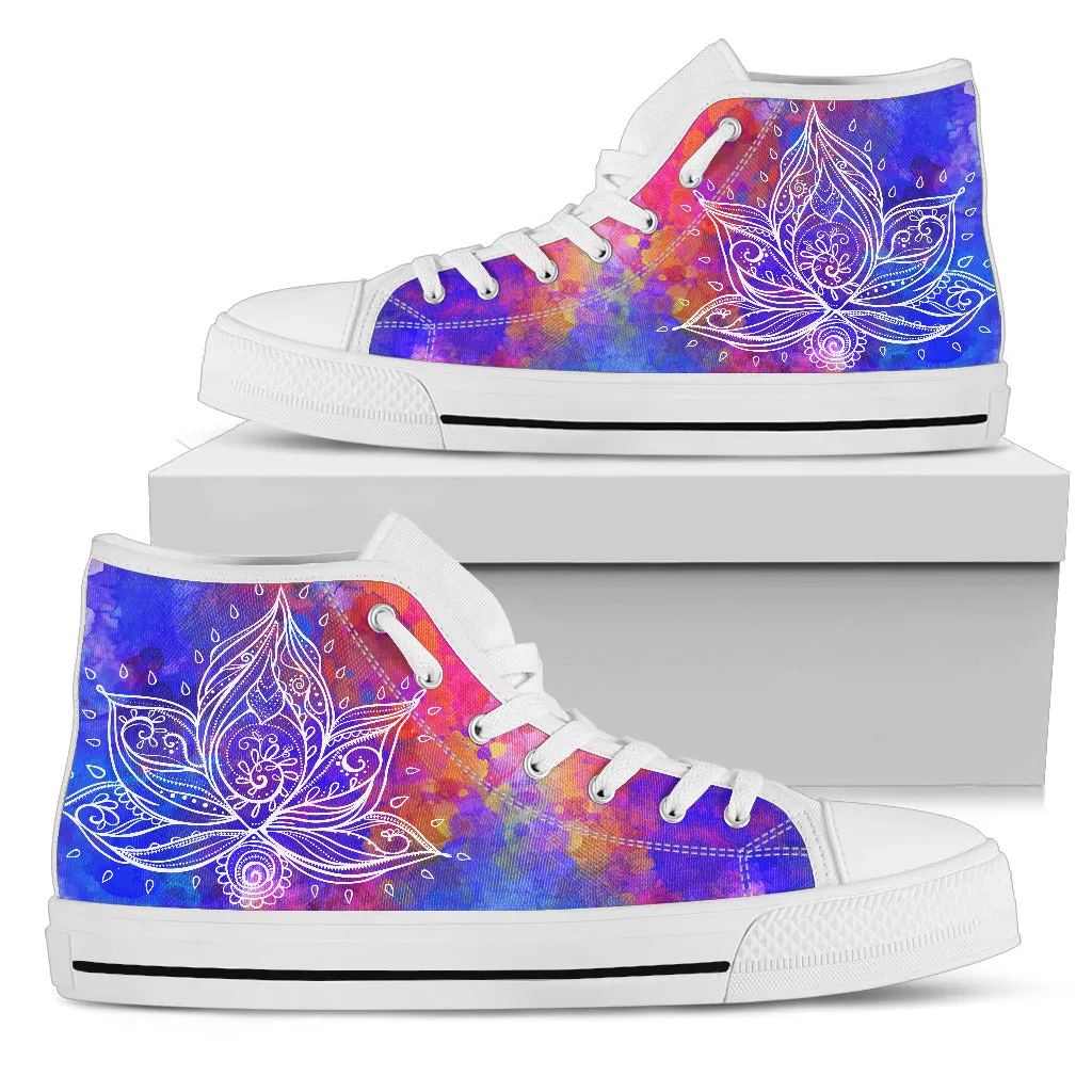 Womens Watercolor Lotus High Top.
